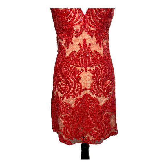 FREE PEOPLE Red Night Shimmer Mini Dress. Size 10 - Picture 4 of 7
